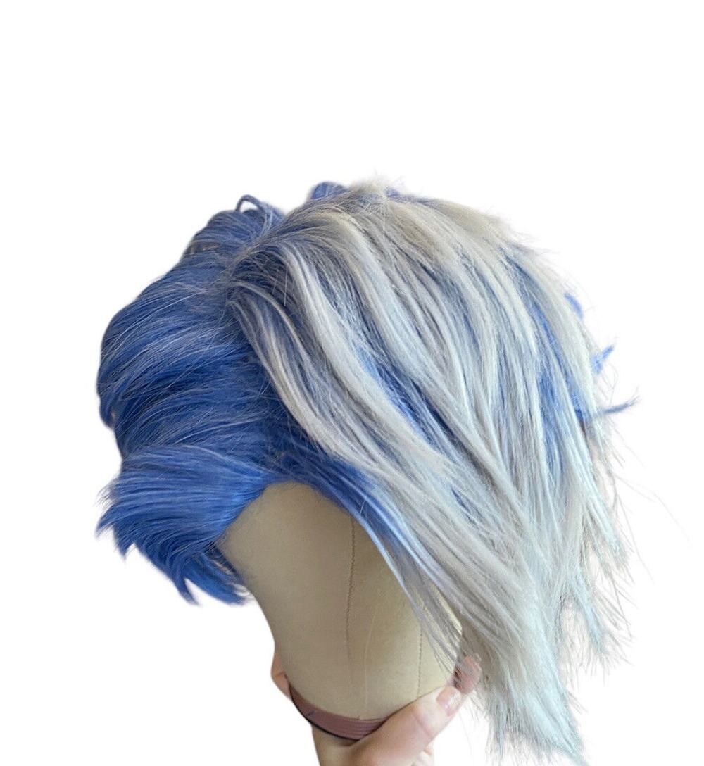 Men Male Boys Short Full Wig Blue White Anime Cosplay Costume Party Hair Mullet